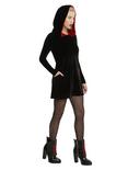 Black Velvet Red Lined Hood Long Hoodie Dress, , alternate