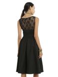 Black Brocade & Floral Lace Fit & Flare Dress, , alternate
