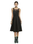Black Brocade & Floral Lace Fit & Flare Dress, , alternate
