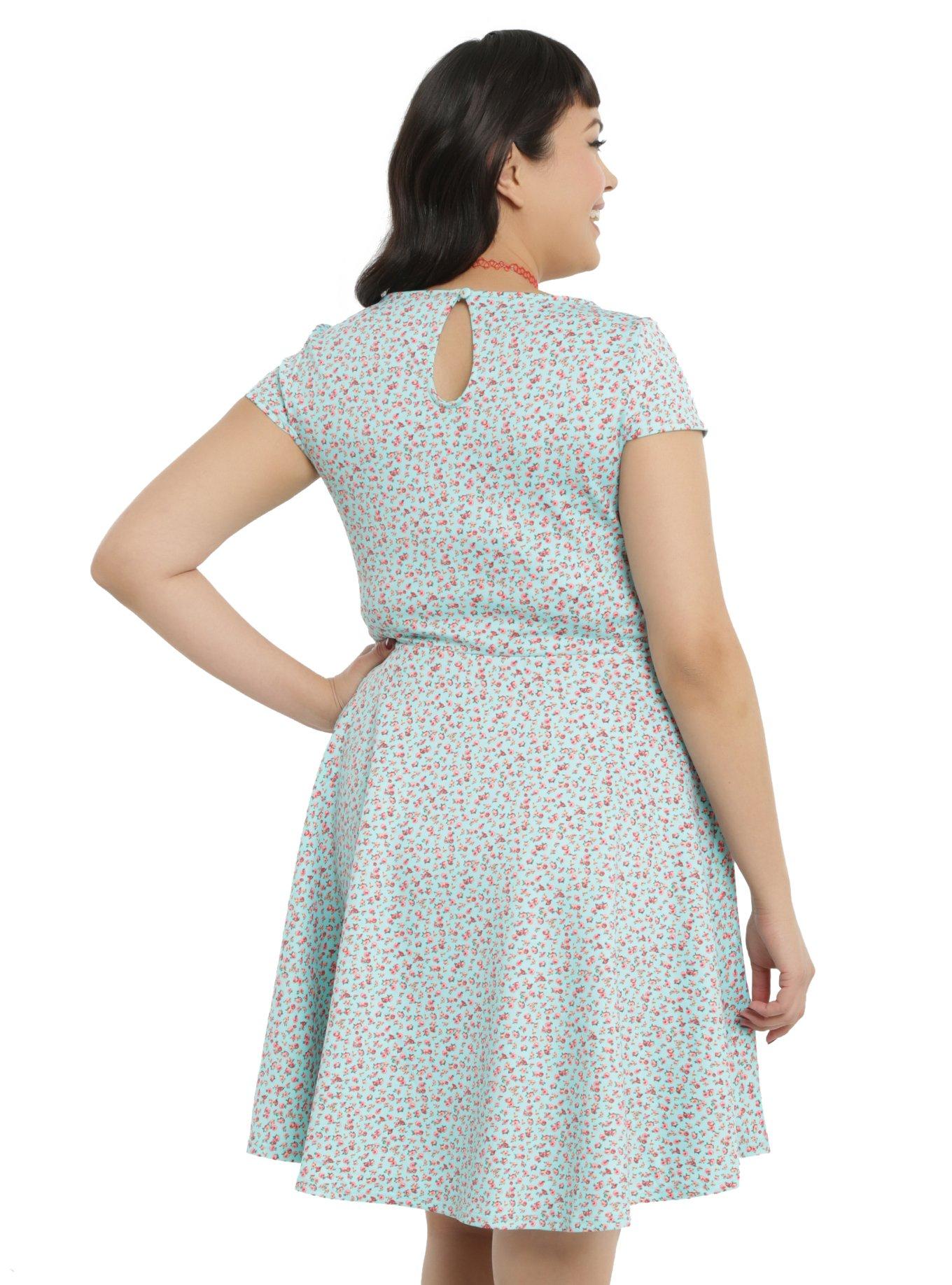 Teal And Pink Floral Skater Dress Plus Size, , alternate