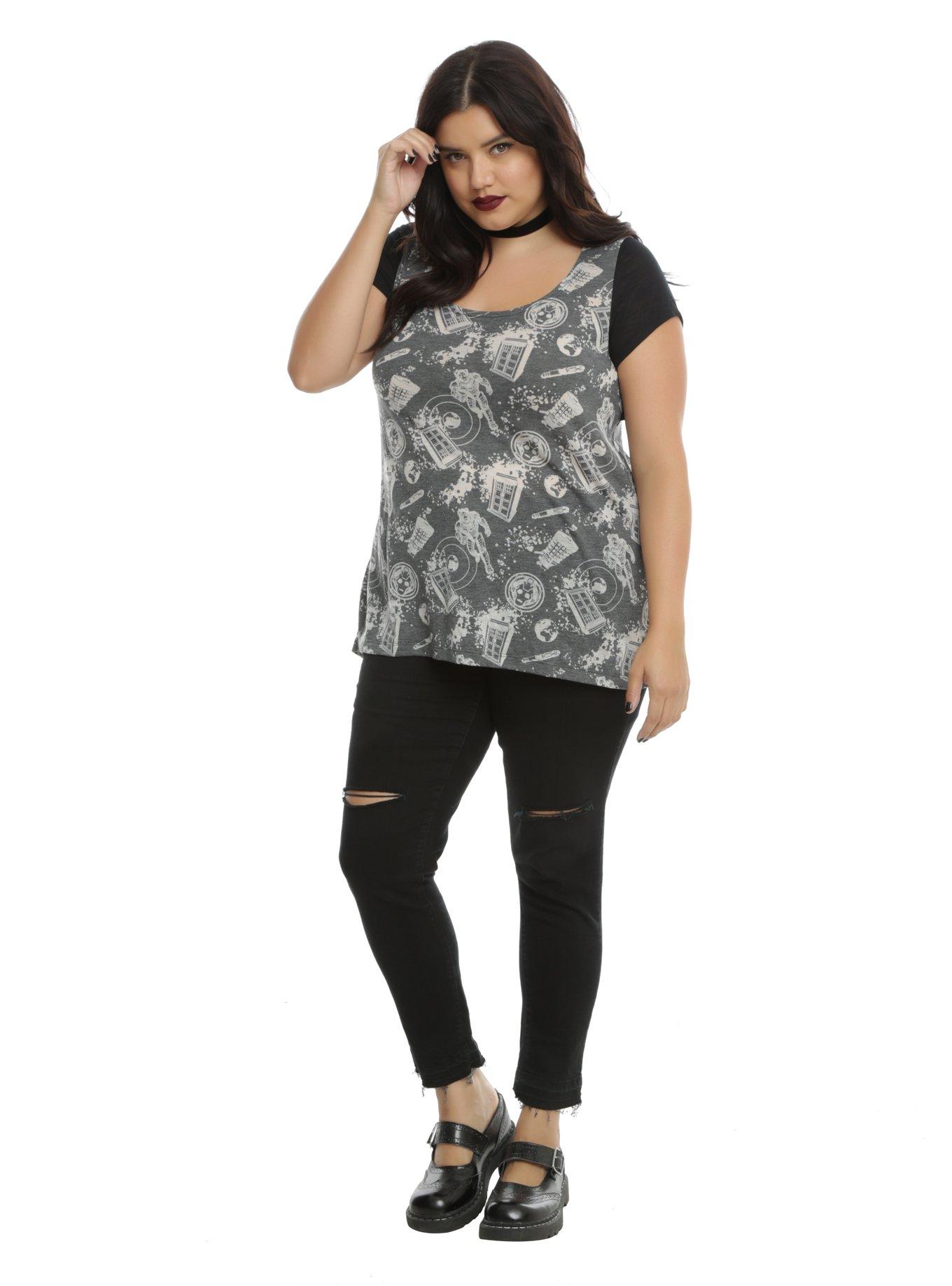 Doctor Who Symbols Girls Burnout Top Plus Size, , alternate