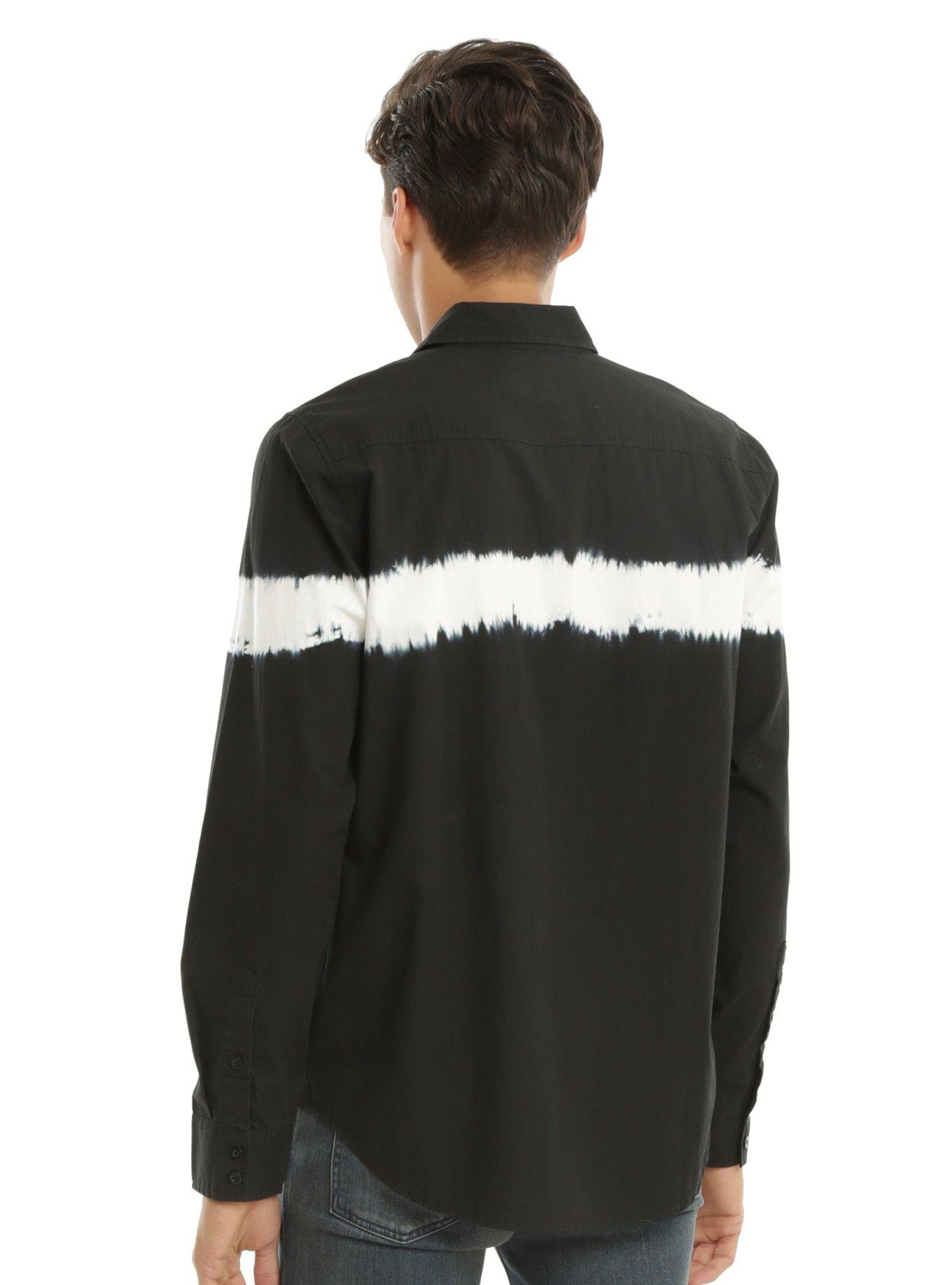 XXX RUDE Black & White Bleach Line Woven Button-Up, , alternate