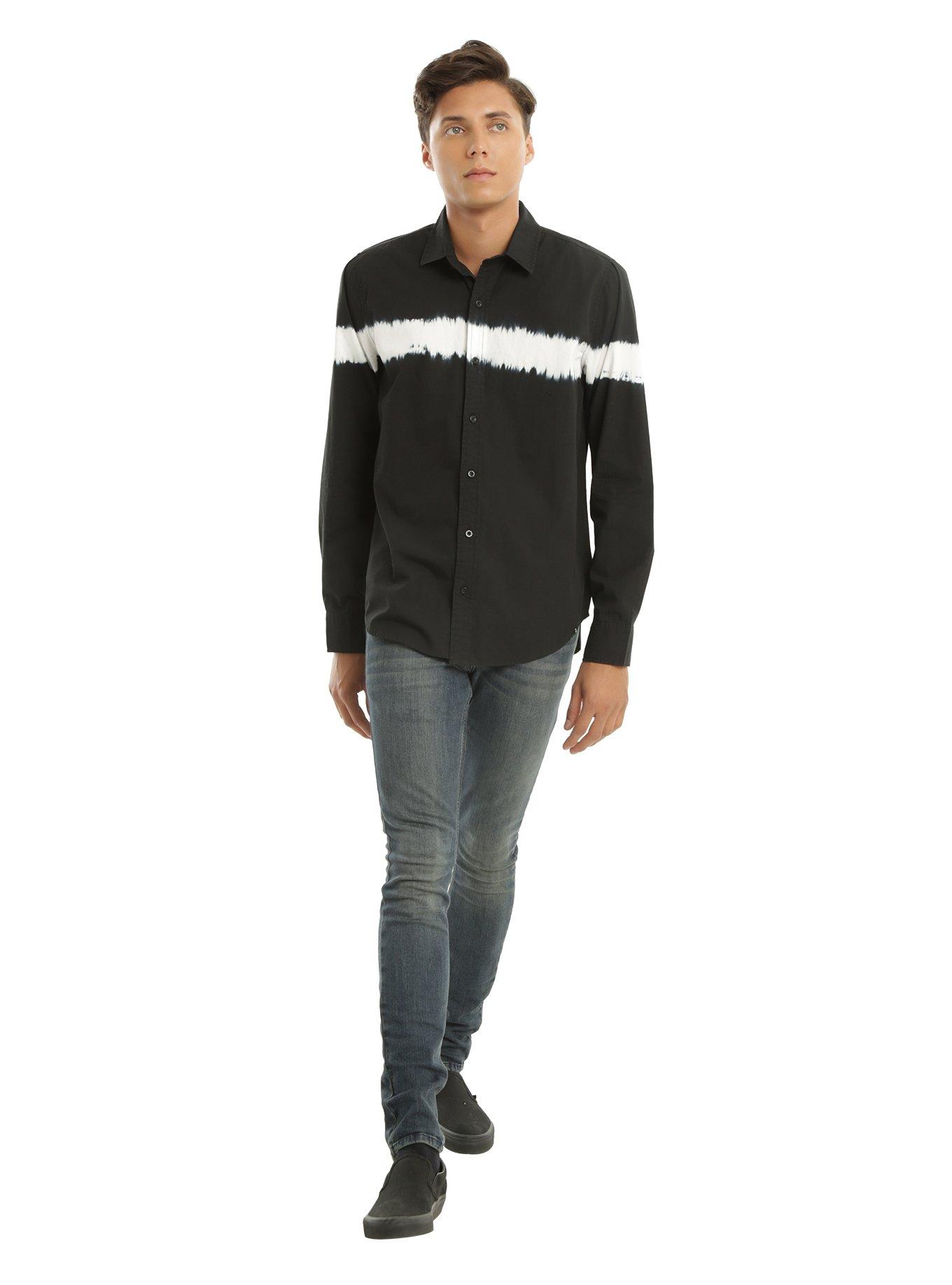 XXX RUDE Black & White Bleach Line Woven Button-Up, , alternate