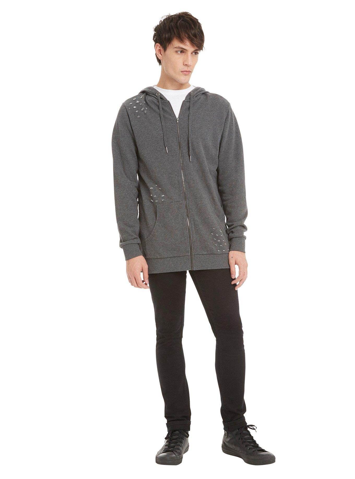 Charcoal Grey Deconstructed Hoodie, , alternate