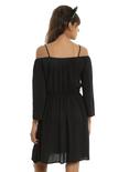 Black Boho Cold Shoulder Dress, , alternate