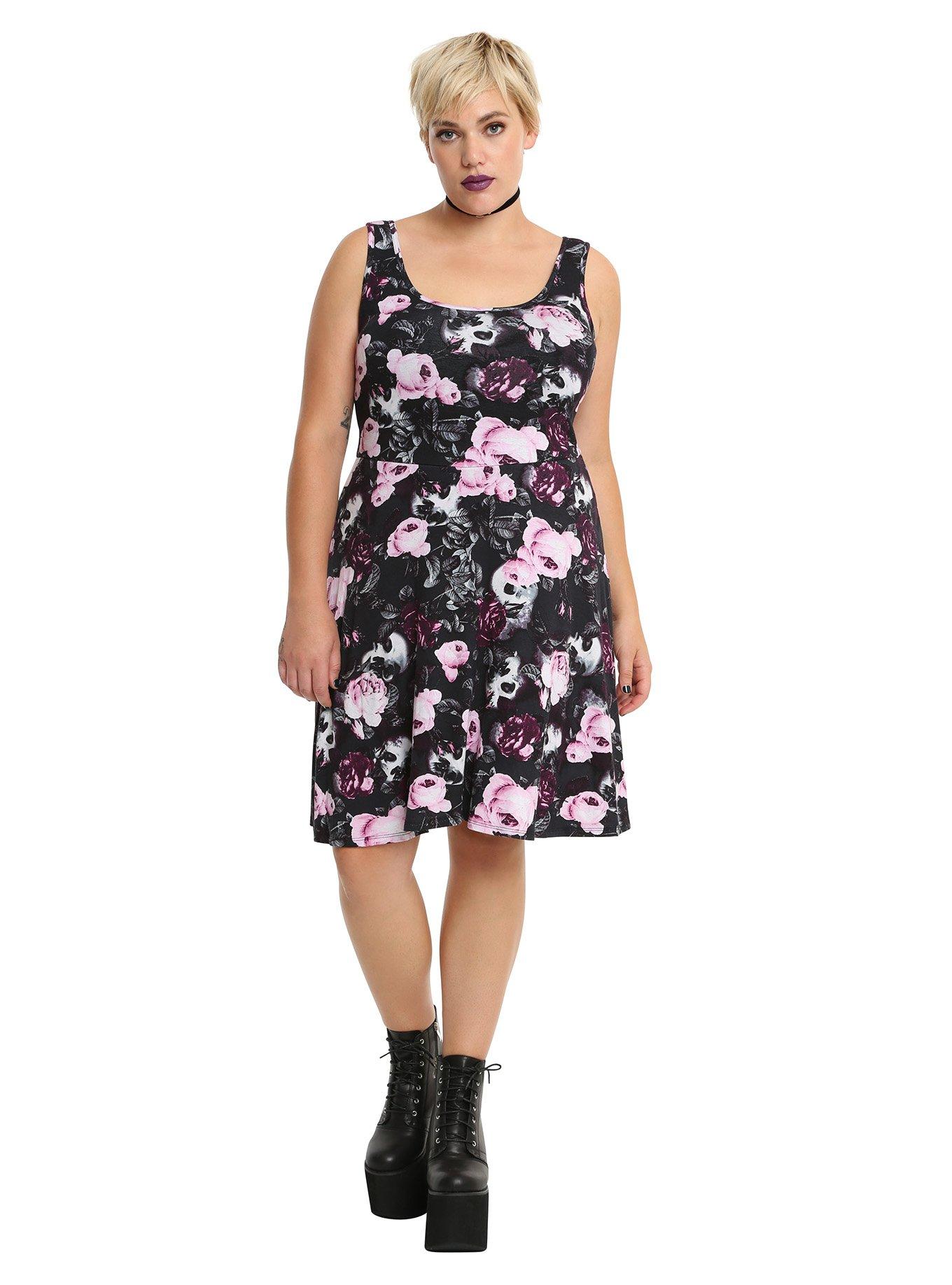 Pink & Black Rose Skull Dress Plus Size, , alternate