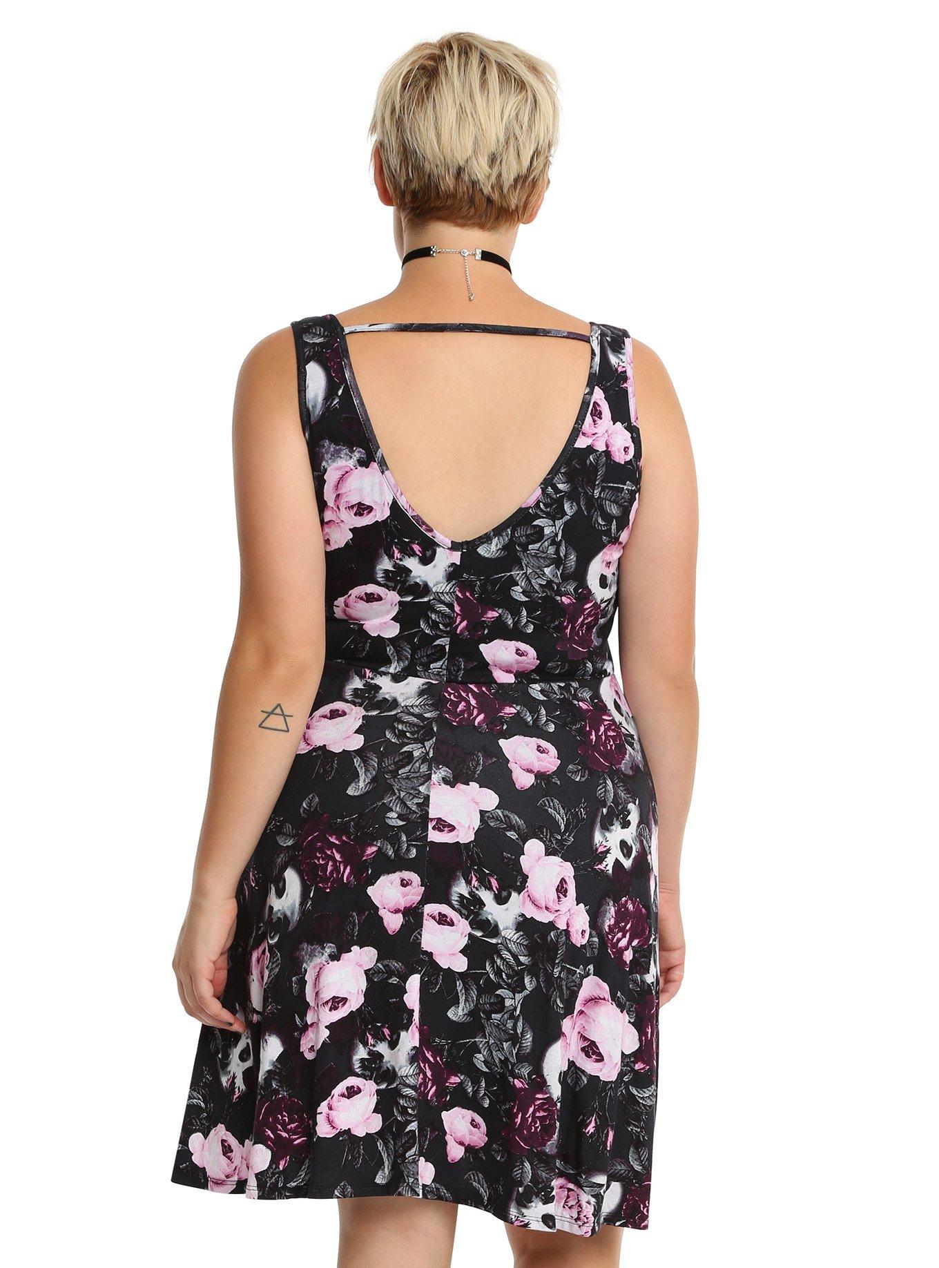 Pink & Black Rose Skull Dress Plus Size, , alternate