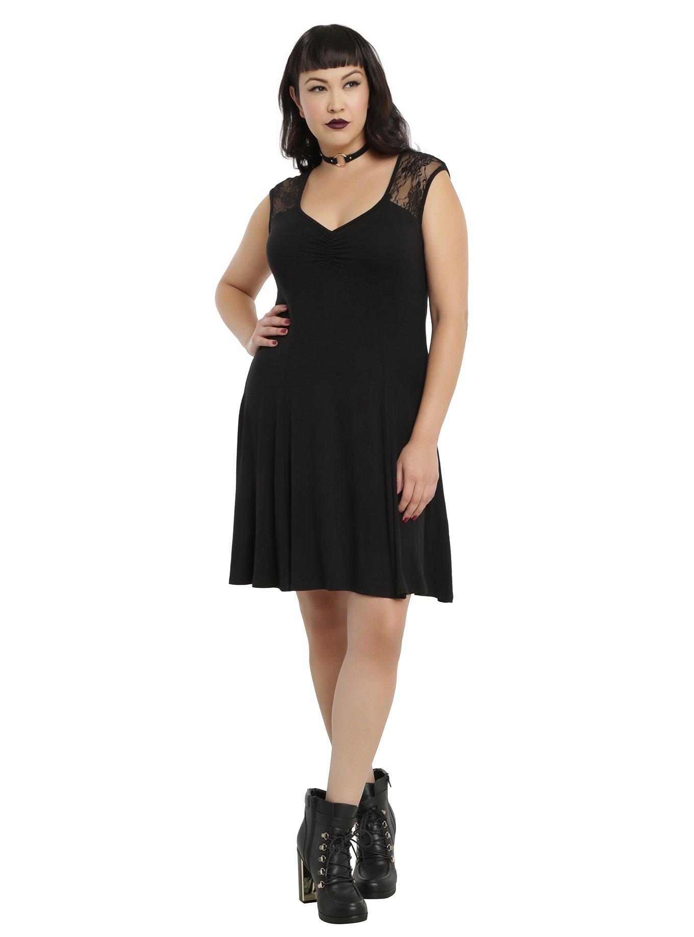 Black Lace Cap Sleeve Dress Plus Size, , alternate