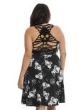 Black Floral Crochet Back Skater Dress Plus Size, , alternate