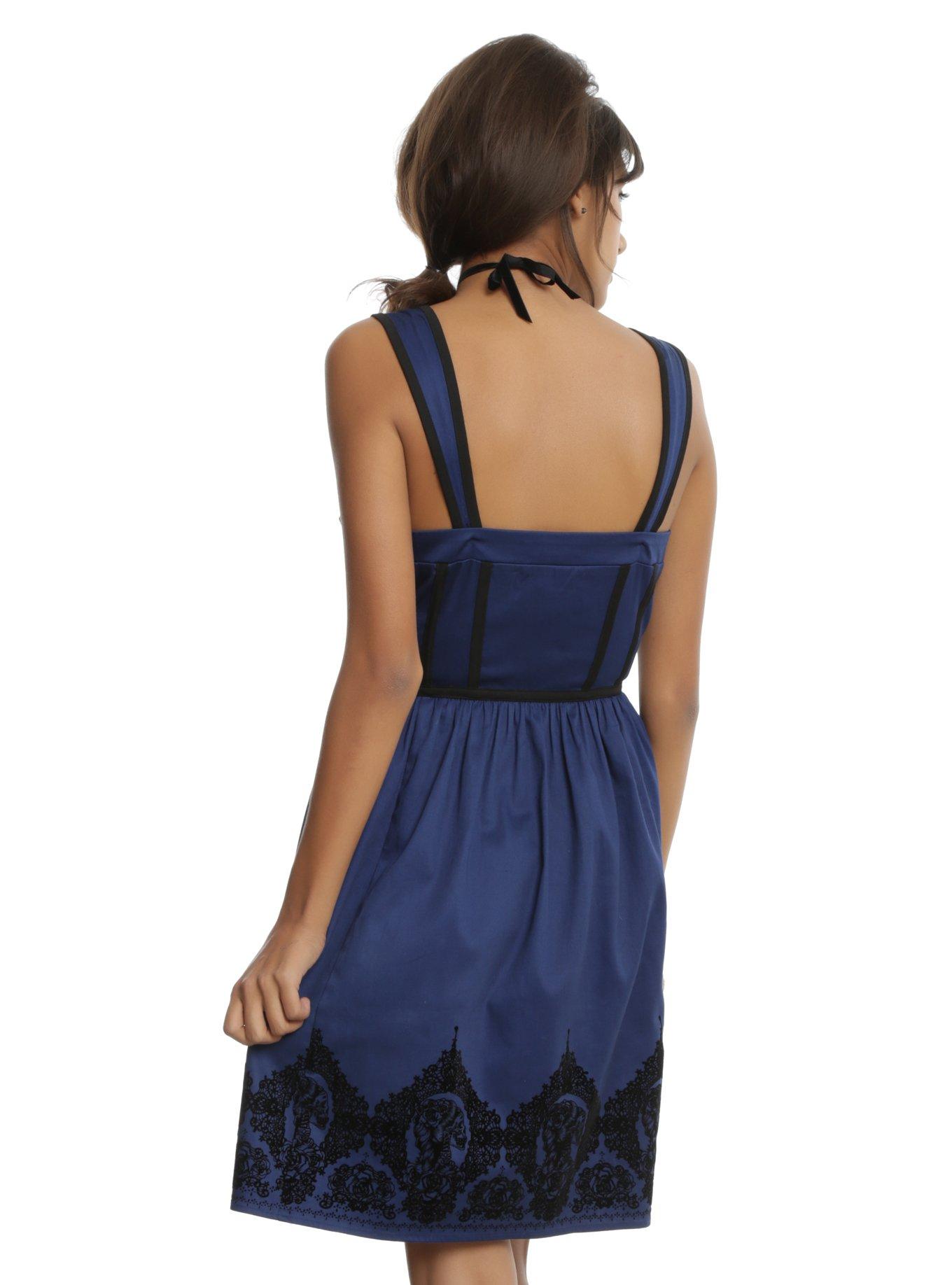 Blue & Black Filigree Border Ball Gown, , alternate
