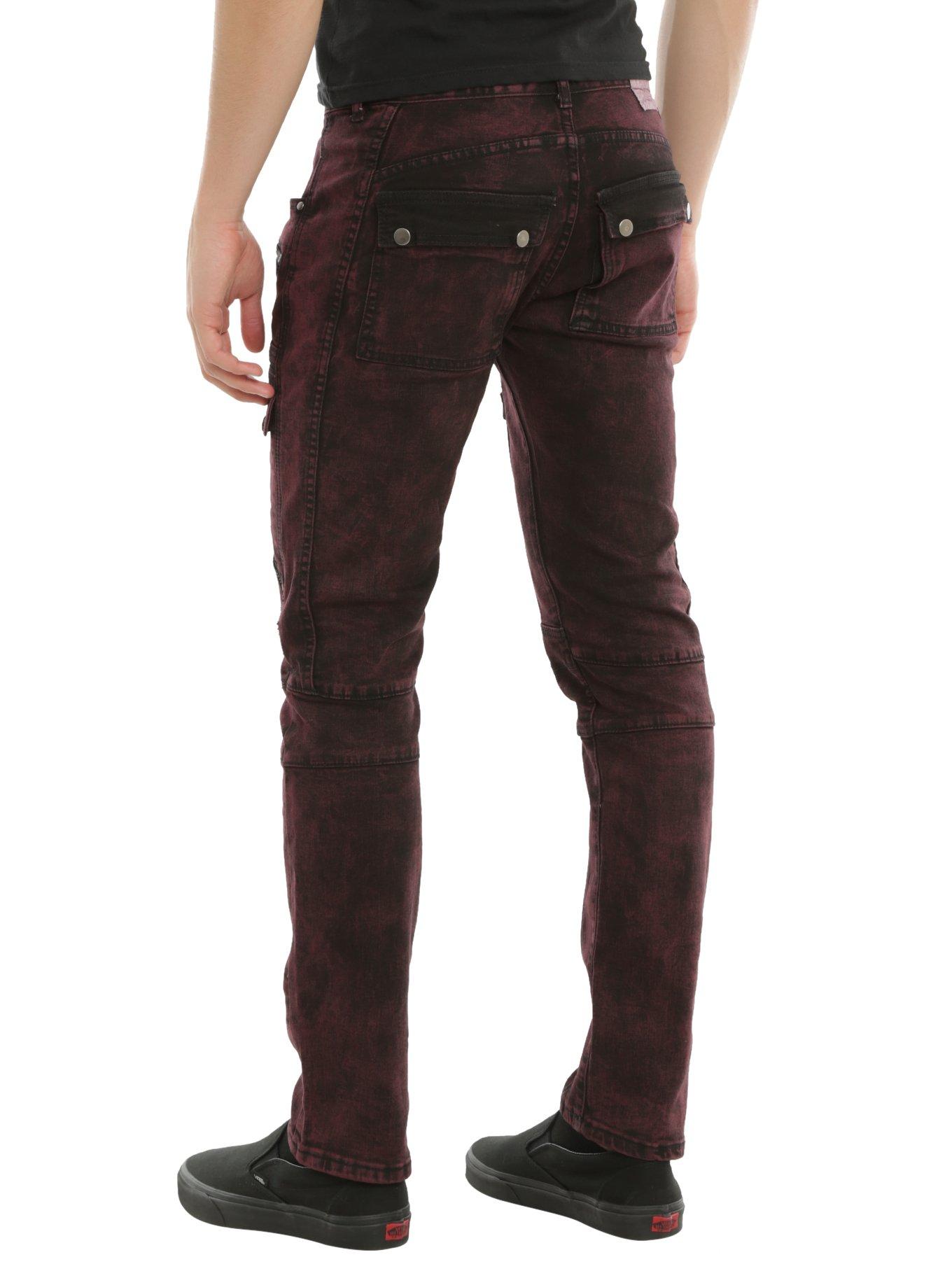 BlacX Red Wash Moto Skinny Jeans, , alternate