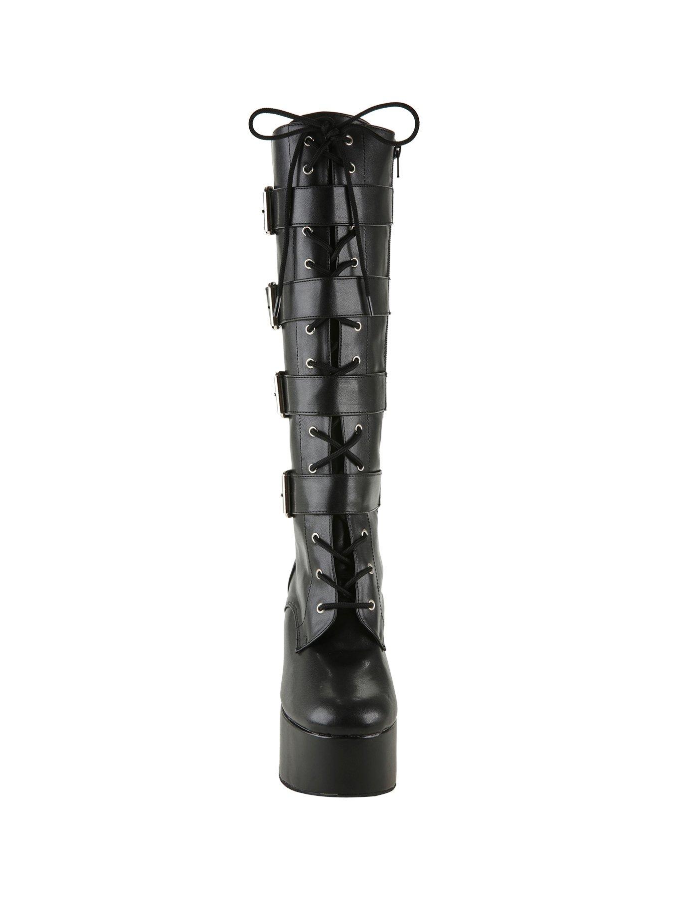 Demonia By Pleaser Slush Black Buckle Strap Platform Heel Boots, , alternate