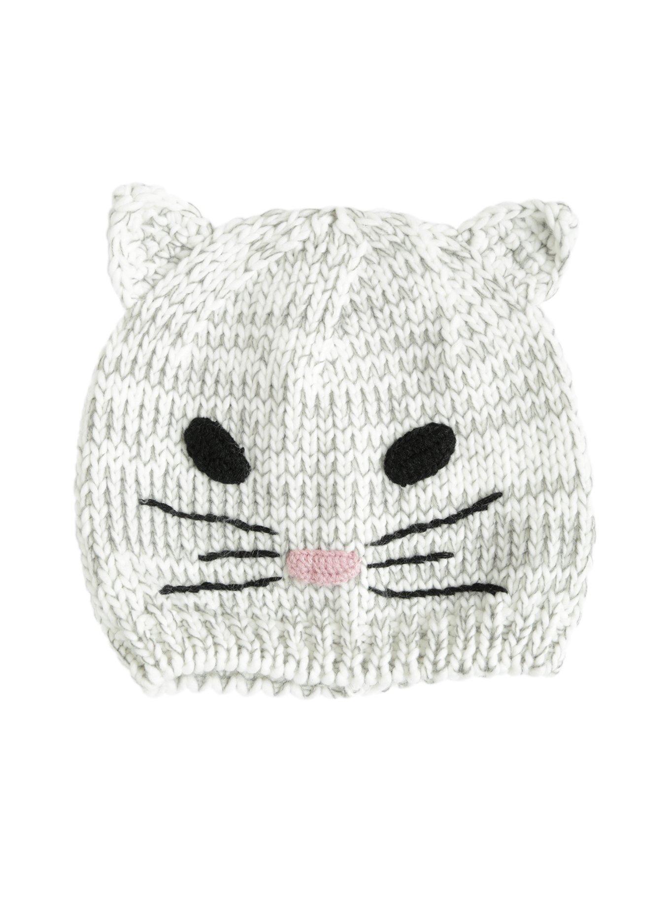 Cat Face Crocheted Beanie, , alternate