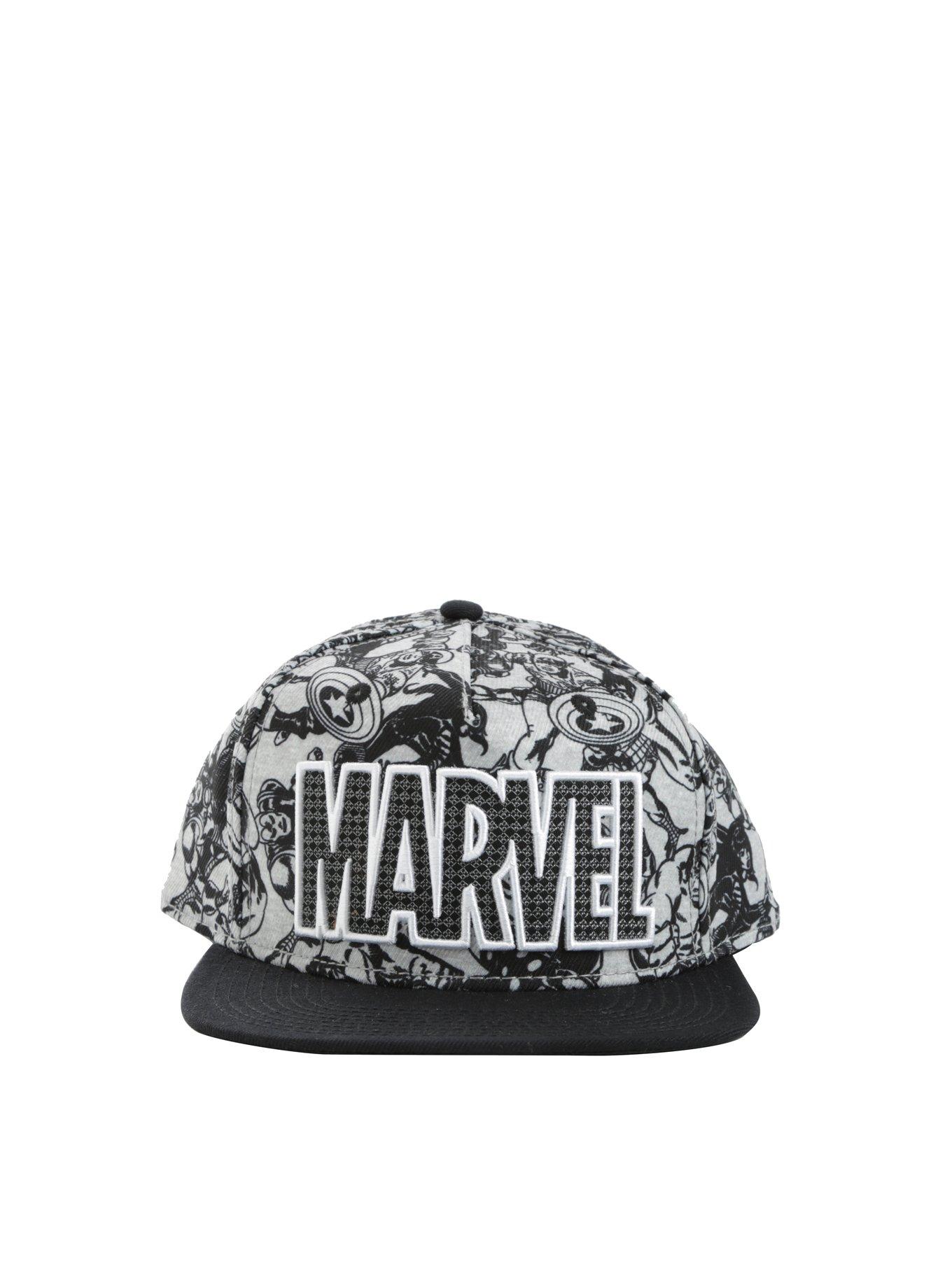 Marvel Logo Comic Print Snapback Hat, , alternate