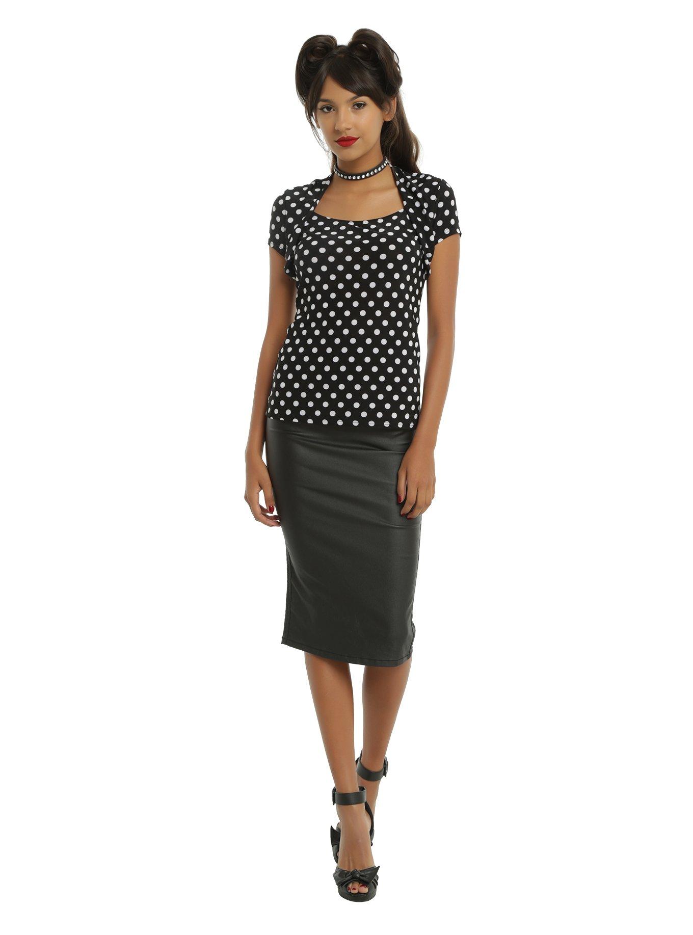 Black & White Polka Dot Rockabilly Girls Top, , alternate