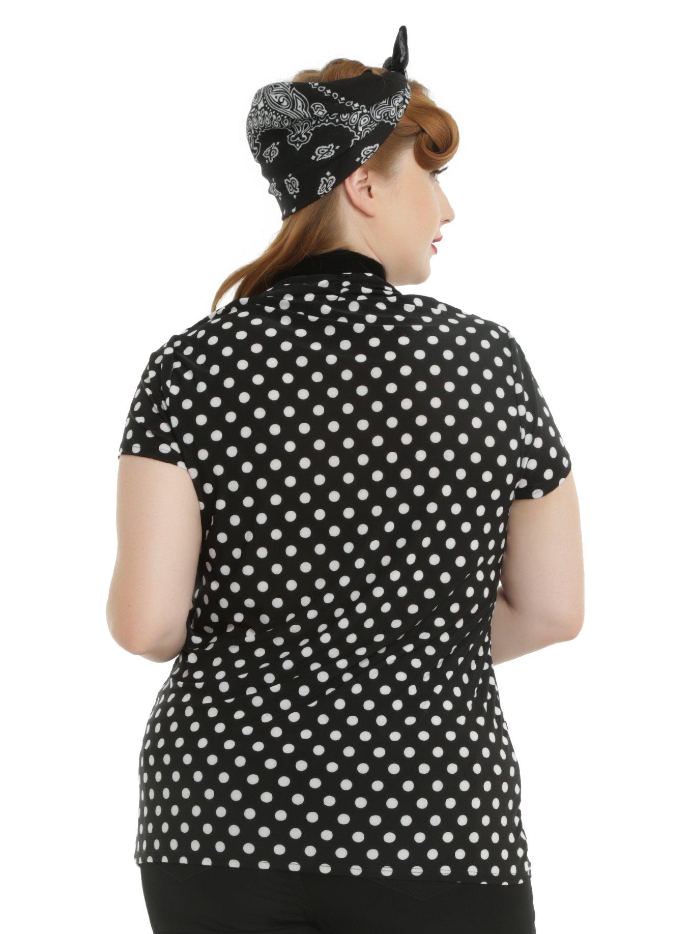 Black & White Polka Dots Rockabilly Girls Top Plus Size, , alternate