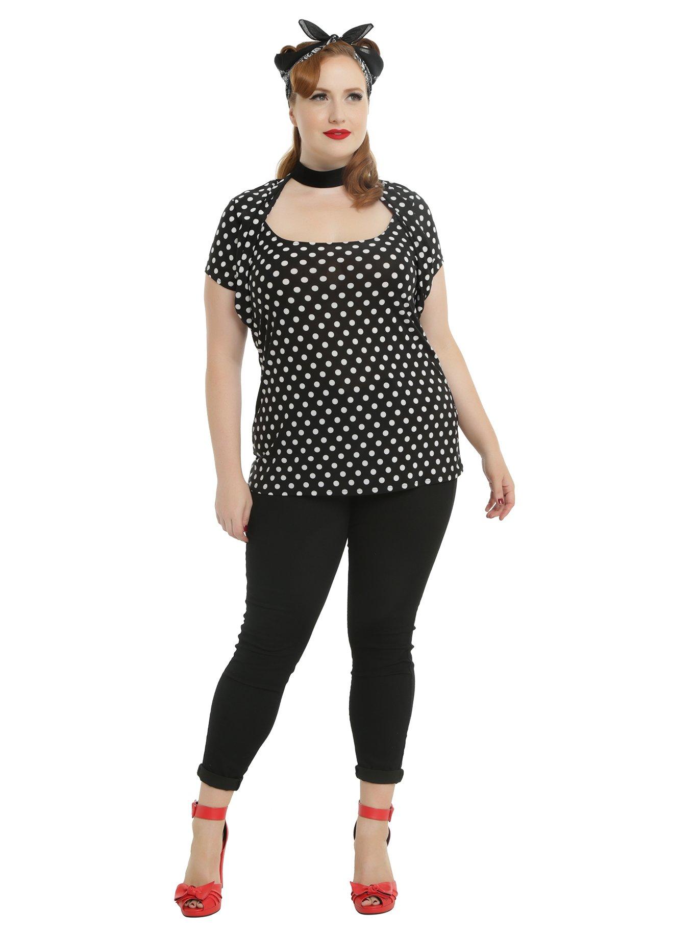 Black & White Polka Dots Rockabilly Girls Top Plus Size, , alternate