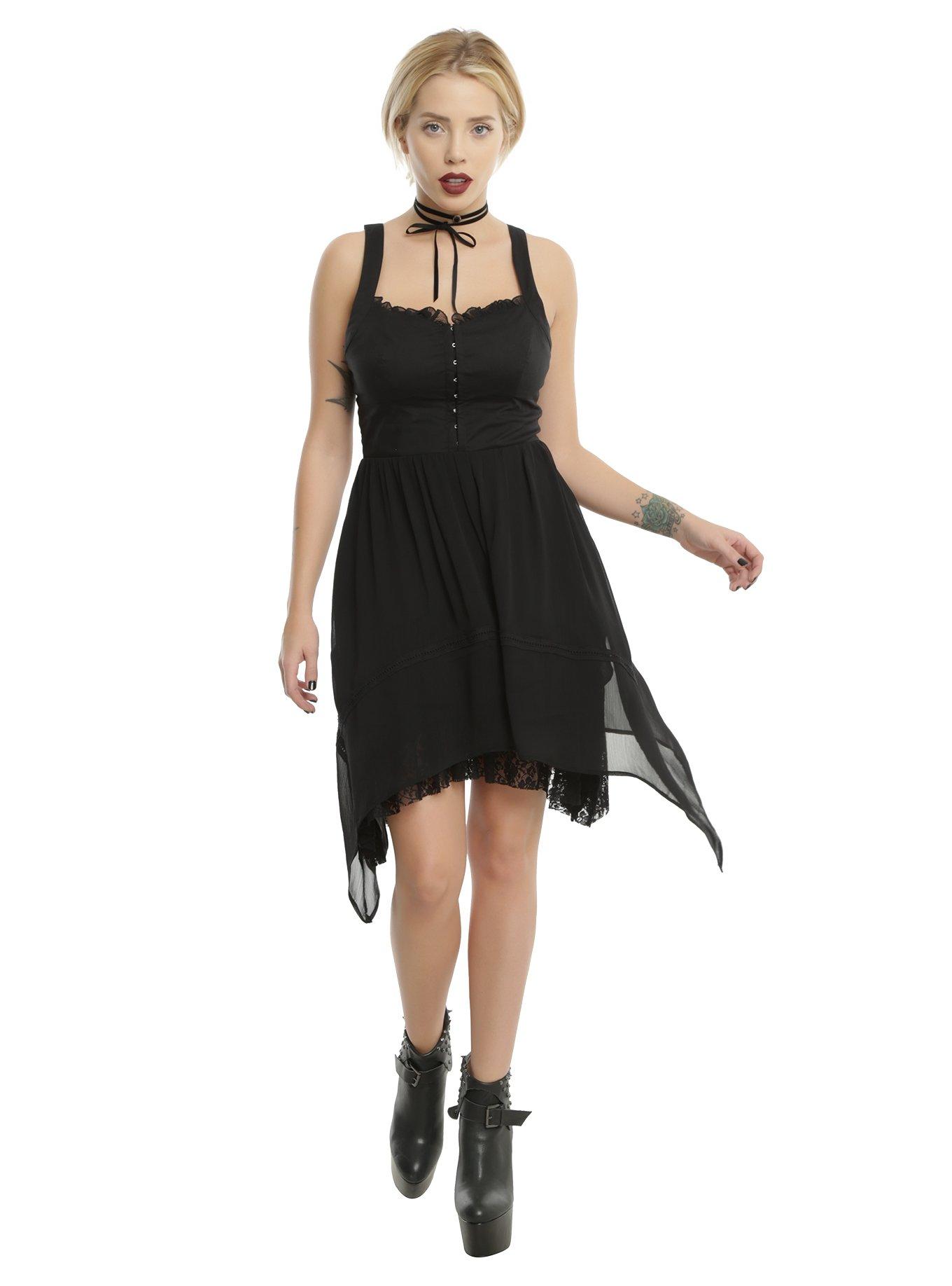 Black Asymmetrical Hem Hook & Eye Dress, , alternate