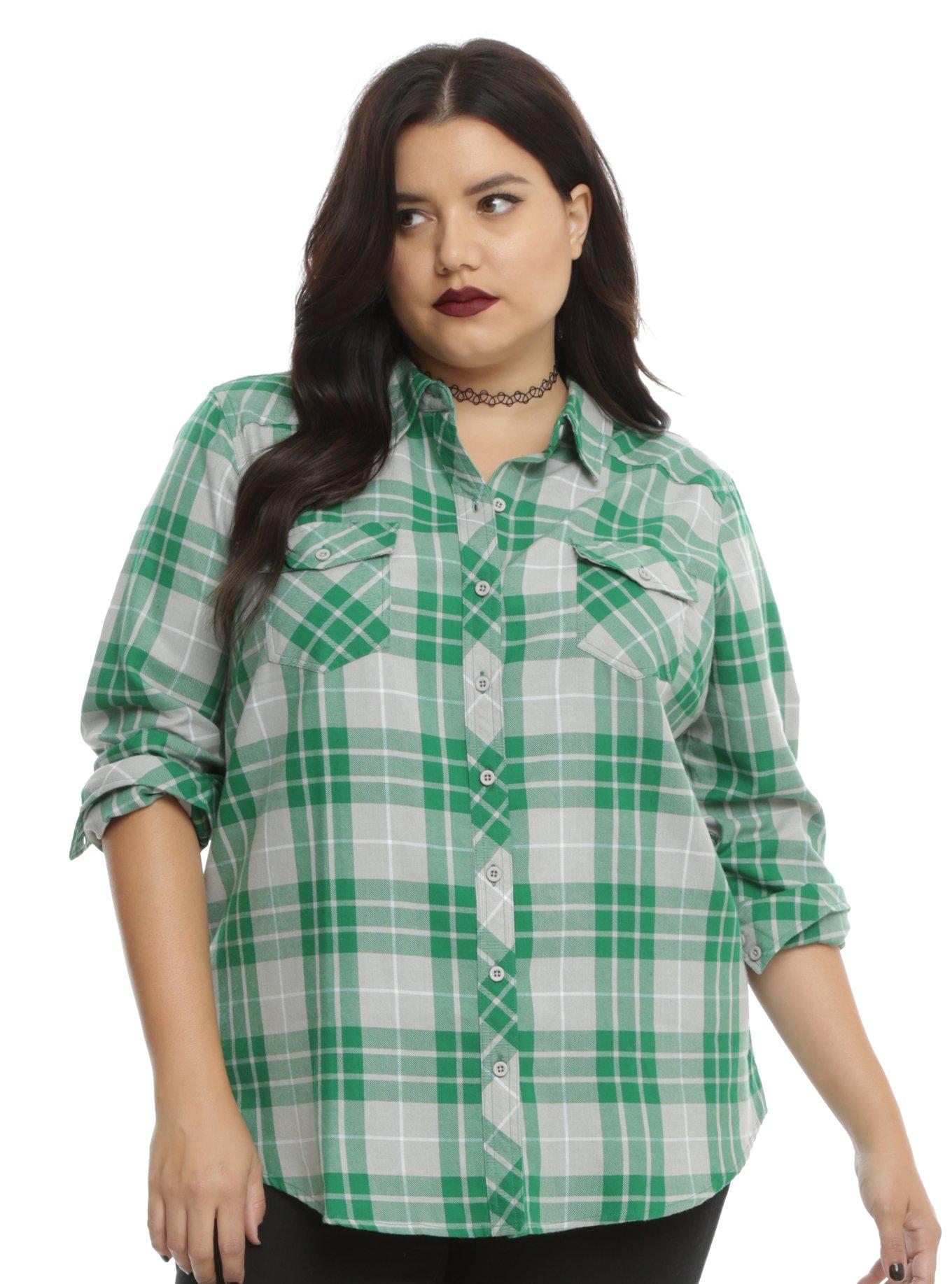 Harry Potter Slytherin Plaid Girls Woven Button-Up Plus Size, , alternate