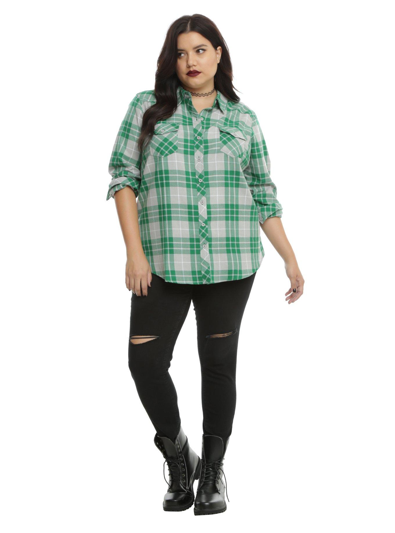 Harry Potter Slytherin Plaid Girls Woven Button-Up Plus Size, , alternate