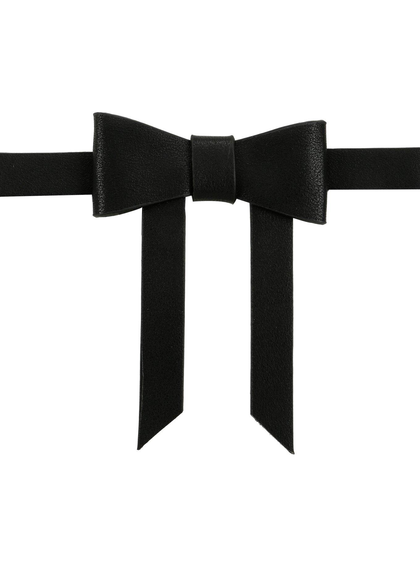 Blackheart Black Faux Leather Bow Choker, , alternate