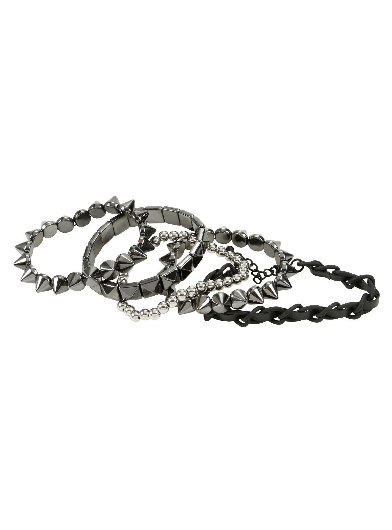 Blackheart Spike Stud & Chain Bracelet Set, , alternate