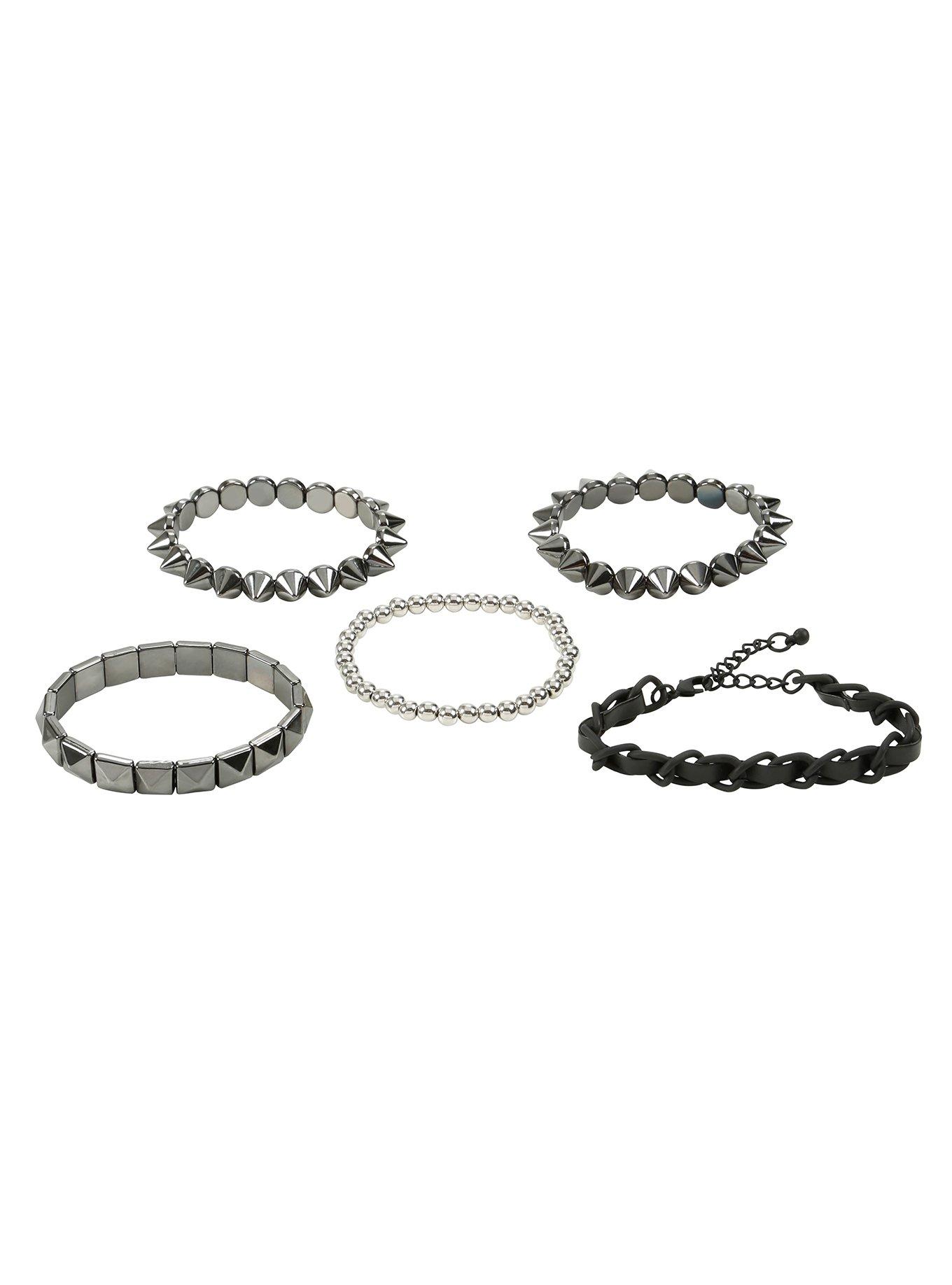 Blackheart Spike Stud & Chain Bracelet Set, , alternate