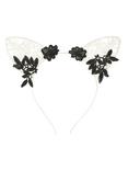 Ivory & Black Floral Cat Ear Headband, , alternate
