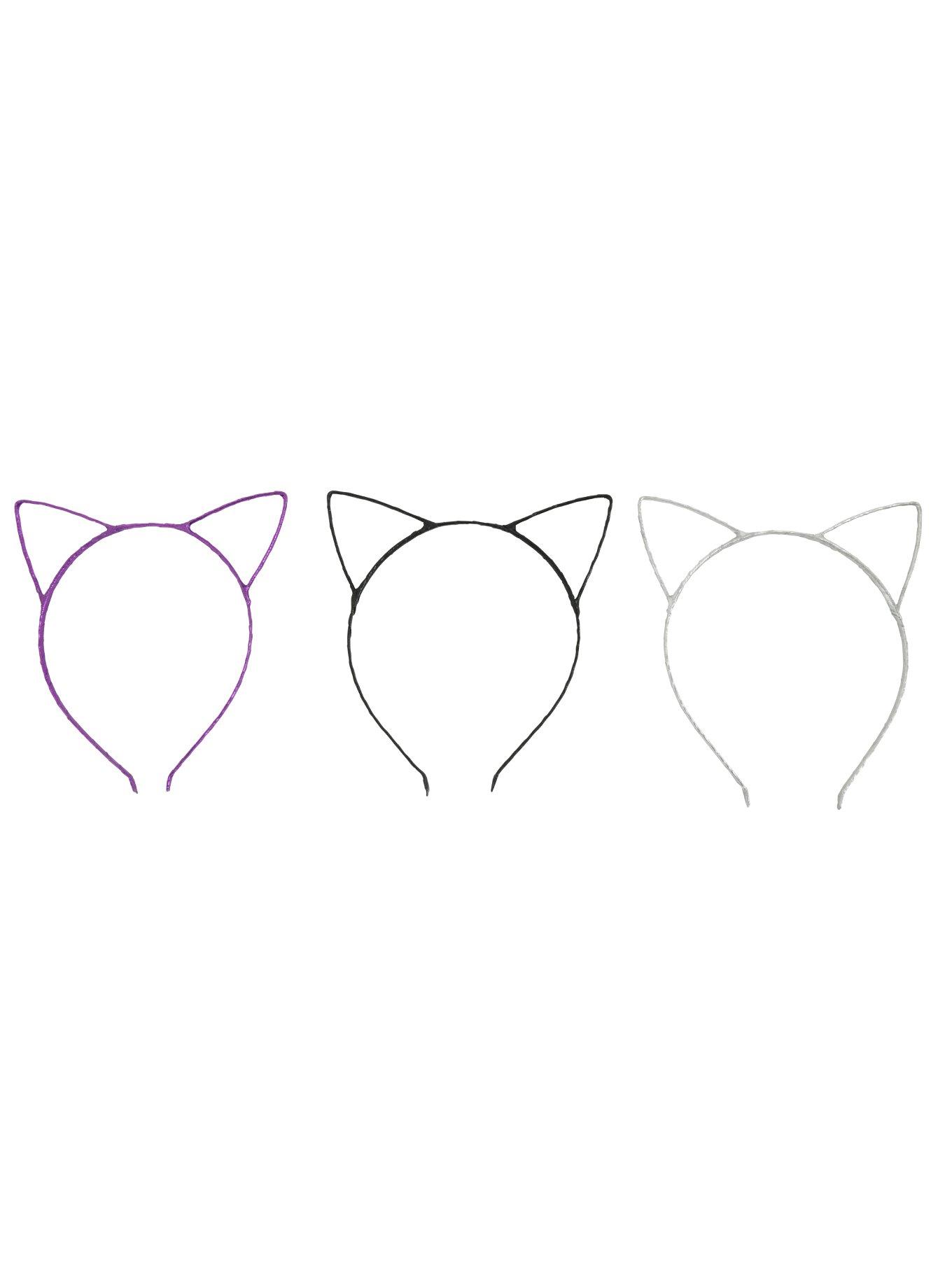 Purple Black & Silver Metallic Kitty Headband Set, , alternate