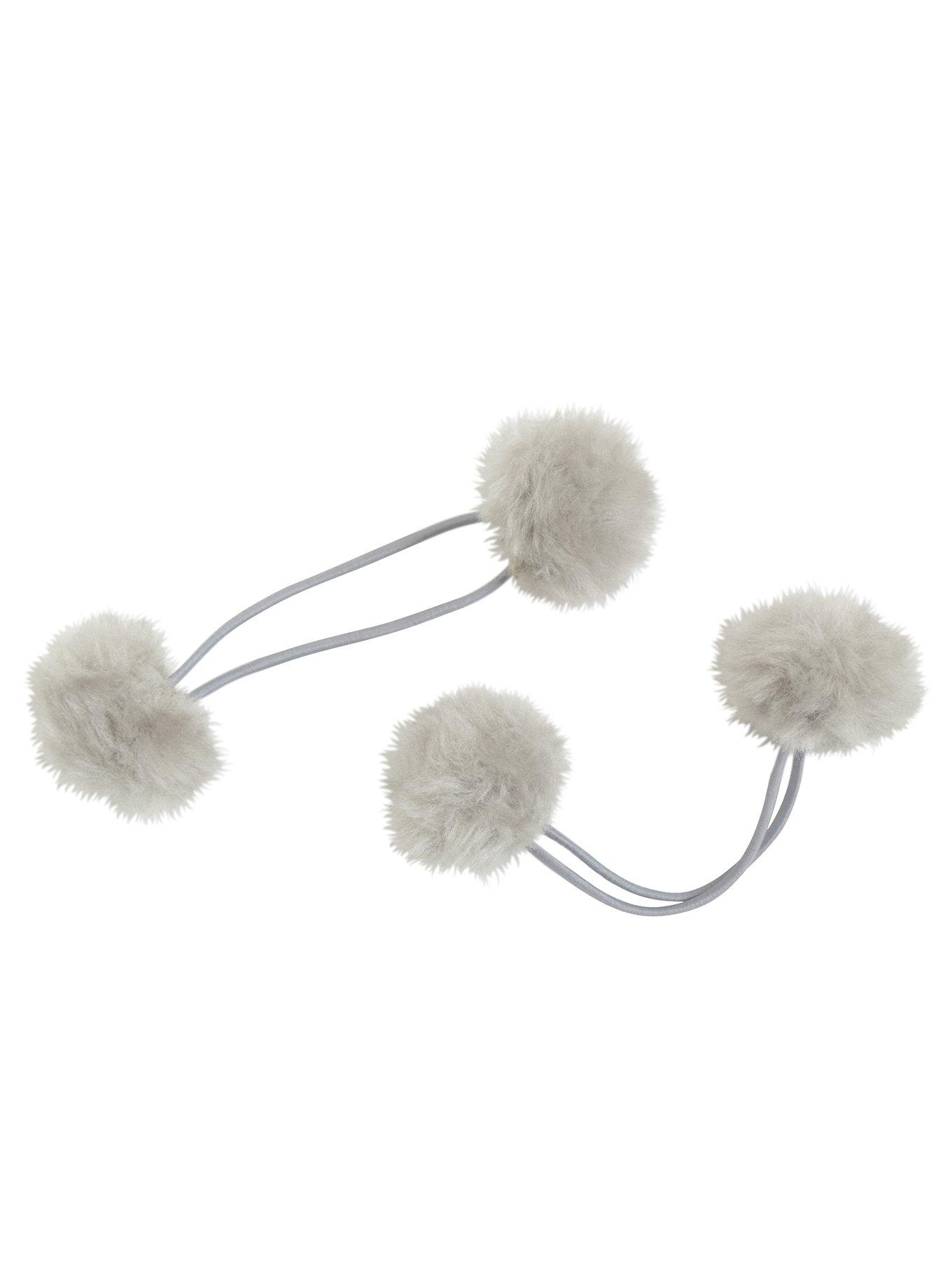 Blackheart Grey Fuzzy Pom Pom Hair Tie Set, , alternate