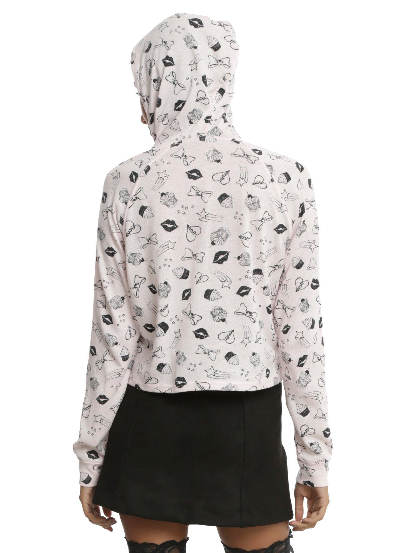 Pastel Pink Cupcakes & Kisses Girls Crop Hoodie, , alternate