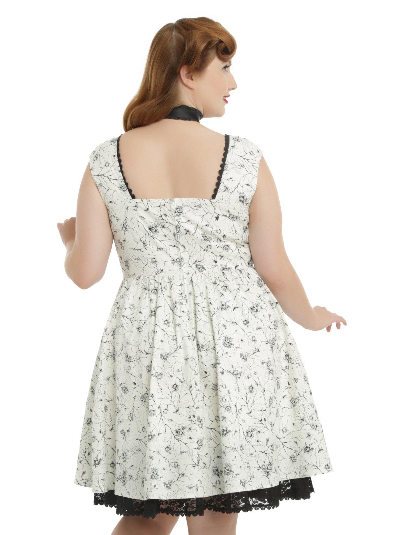 Ivory Empire Waist Bug Print Dress Plus Size, , alternate