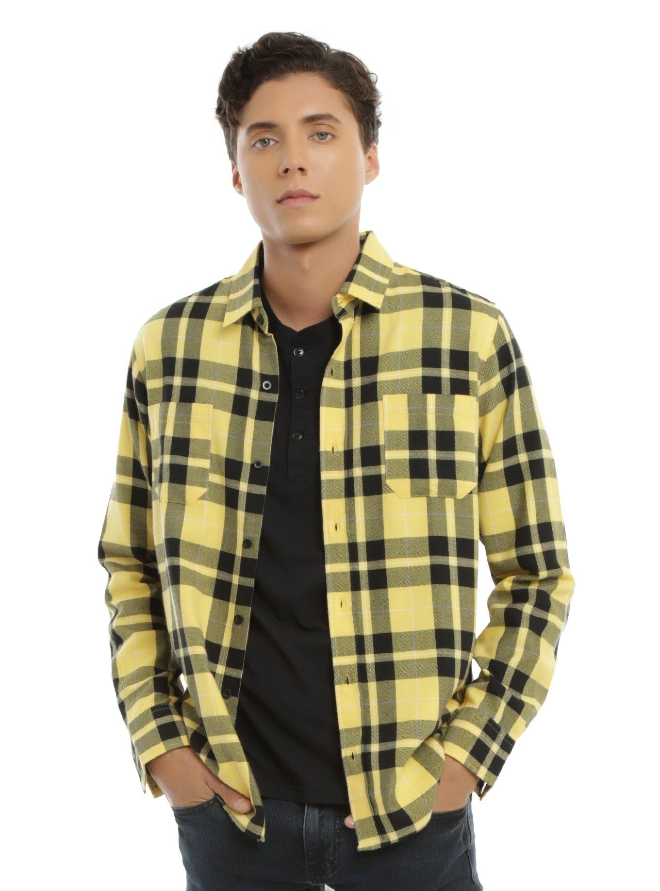Harry Potter Hufflepuff Plaid Woven Button-Up, YELLOW, alternate