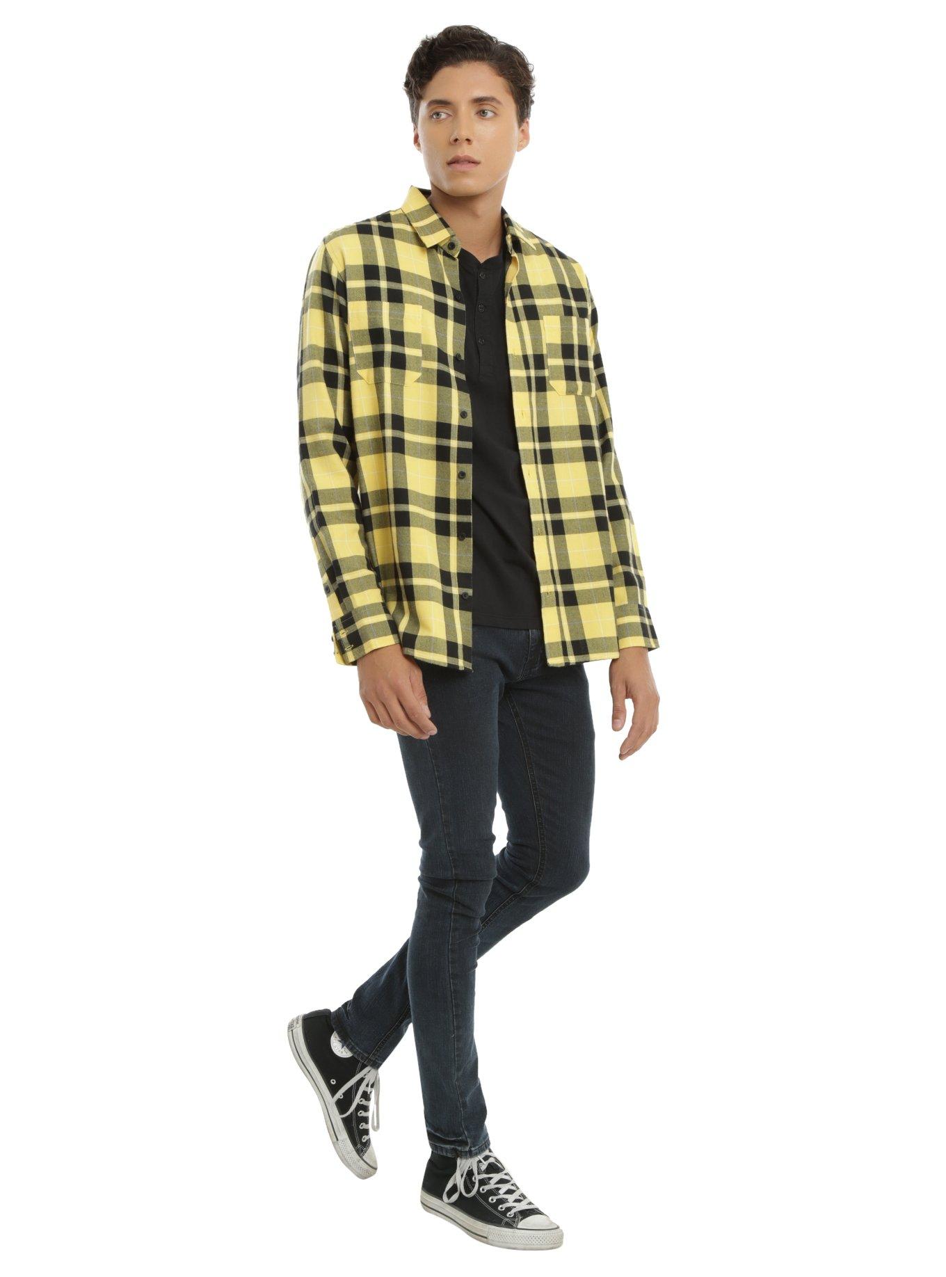 Harry Potter Hufflepuff Plaid Woven Button-Up, YELLOW, alternate