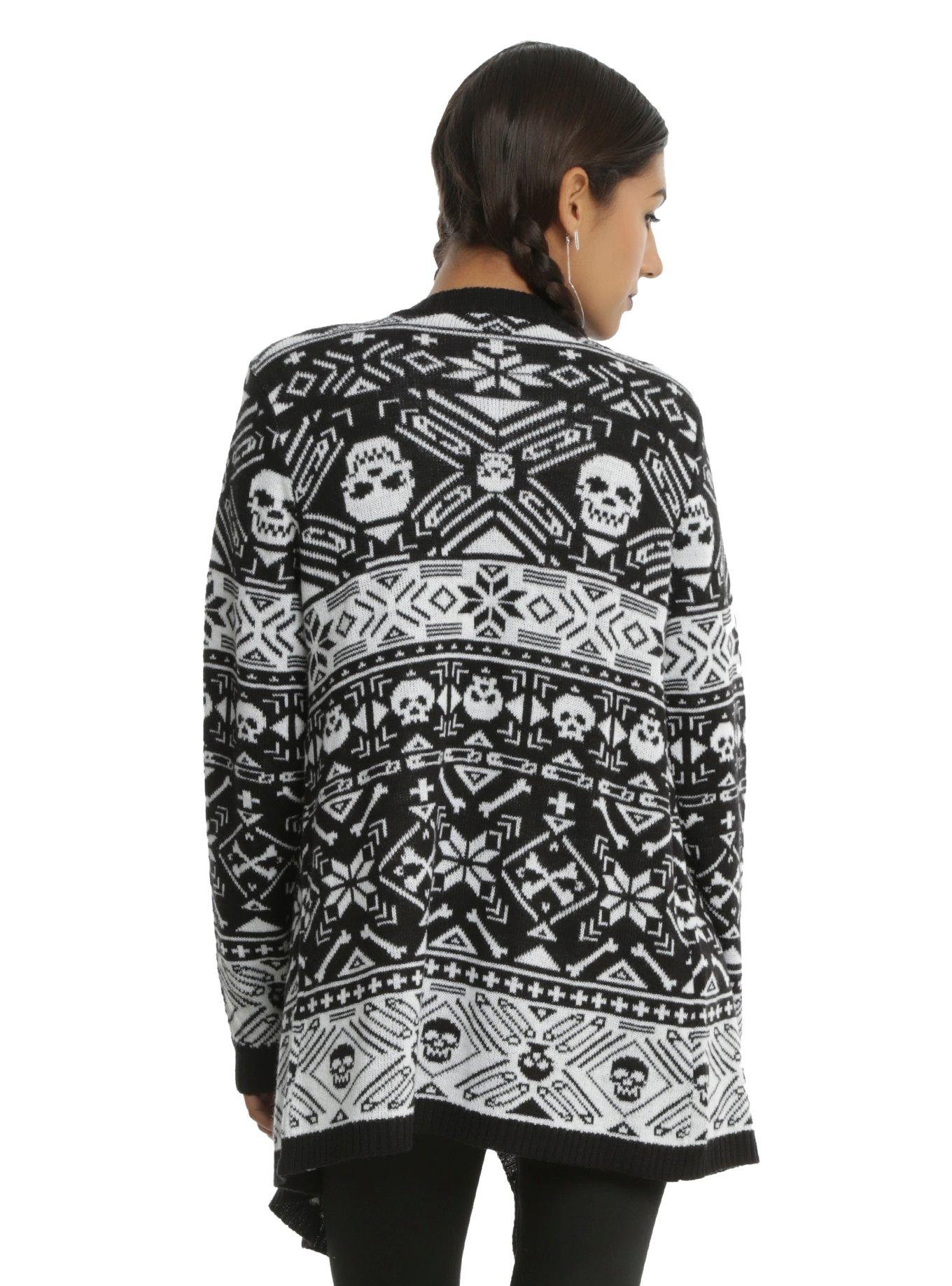 Black & White Skull Fair Isle Girls Flyaway Cardigan, , alternate