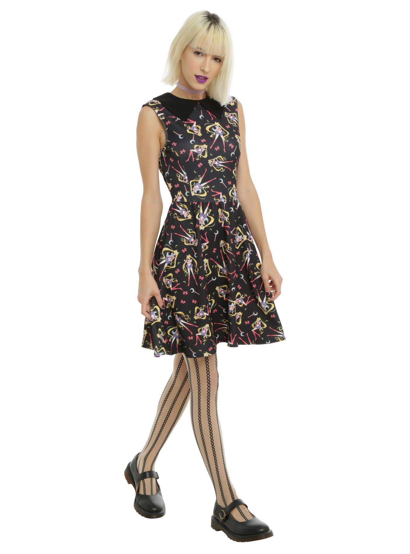 Sailor Moon Bow & Moon Stick Print Dress, , alternate