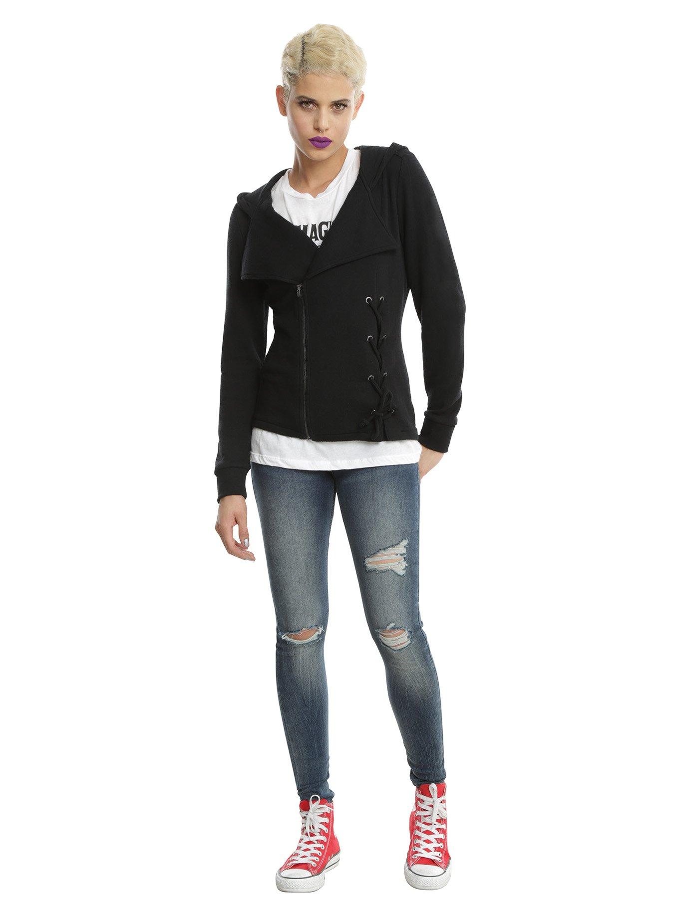 Black Fleece Lace-Up Girls Jacket, , alternate