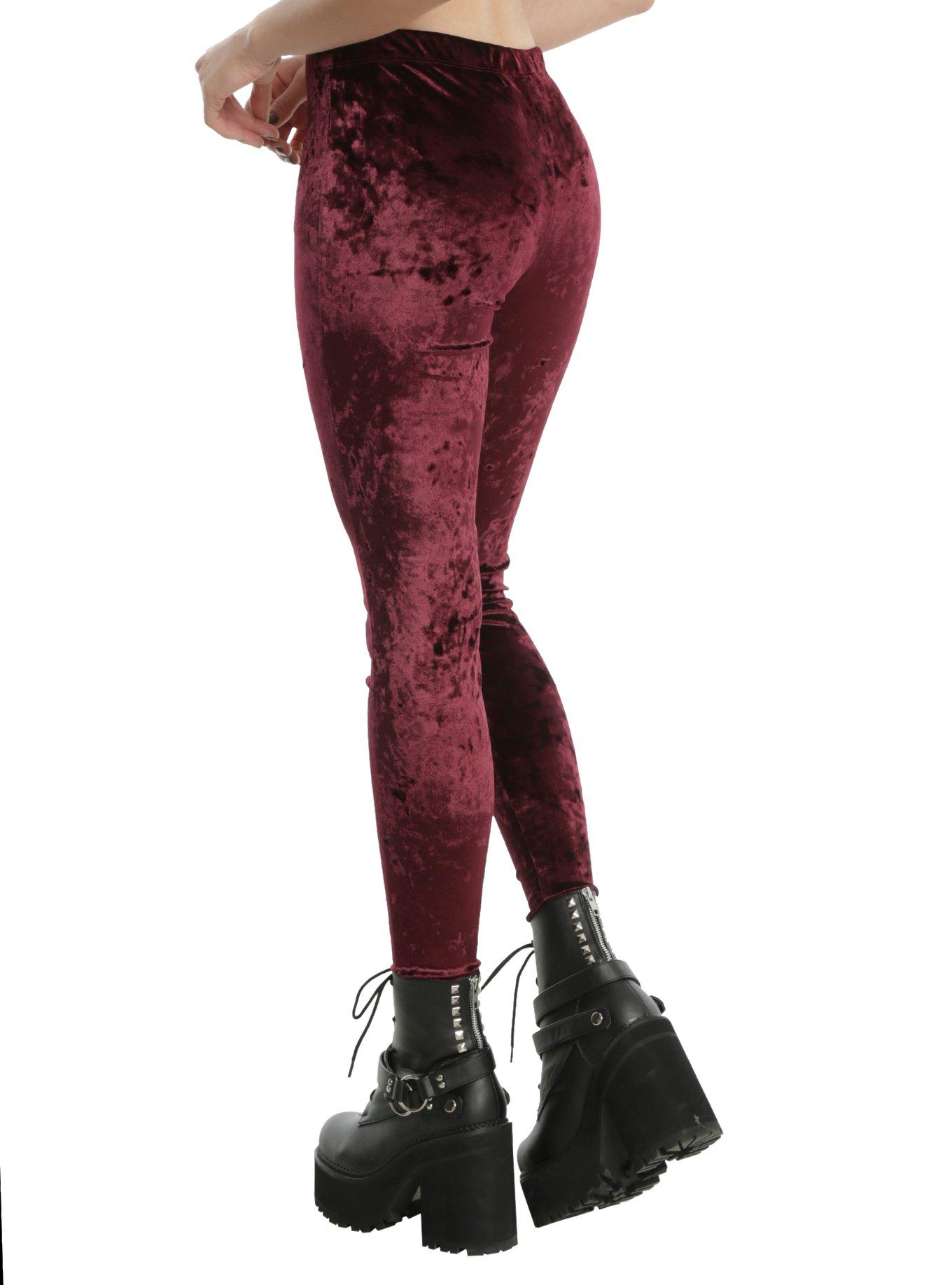 Blackheart Burgundy Velvet Leggings, , alternate