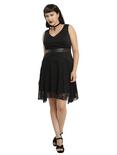 Black Lace-Up Tank Sleeve Fit & Flare Dress Plus Size, , alternate