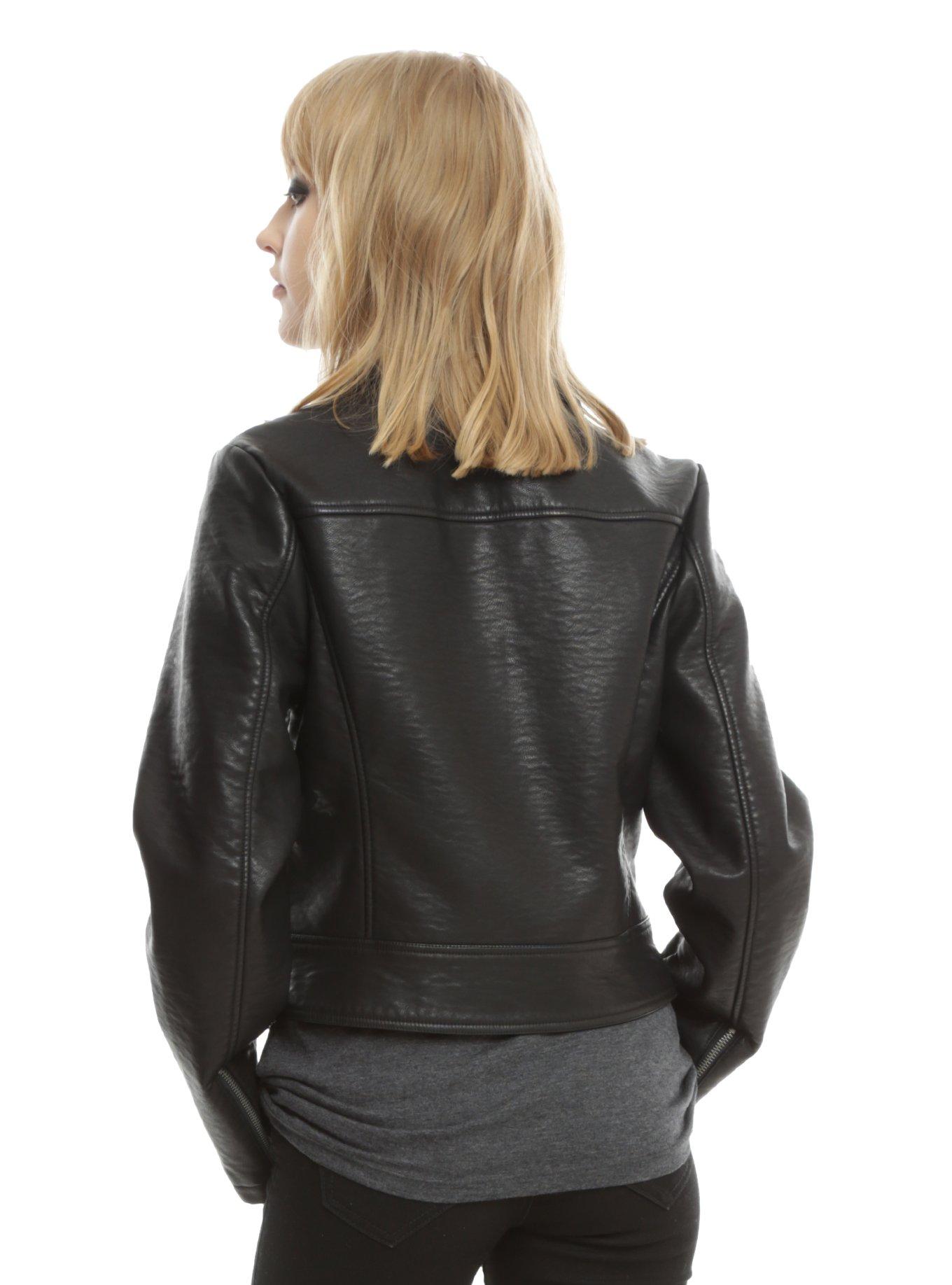 Black Faux Leather Girls Motorcycle Jacket, , alternate