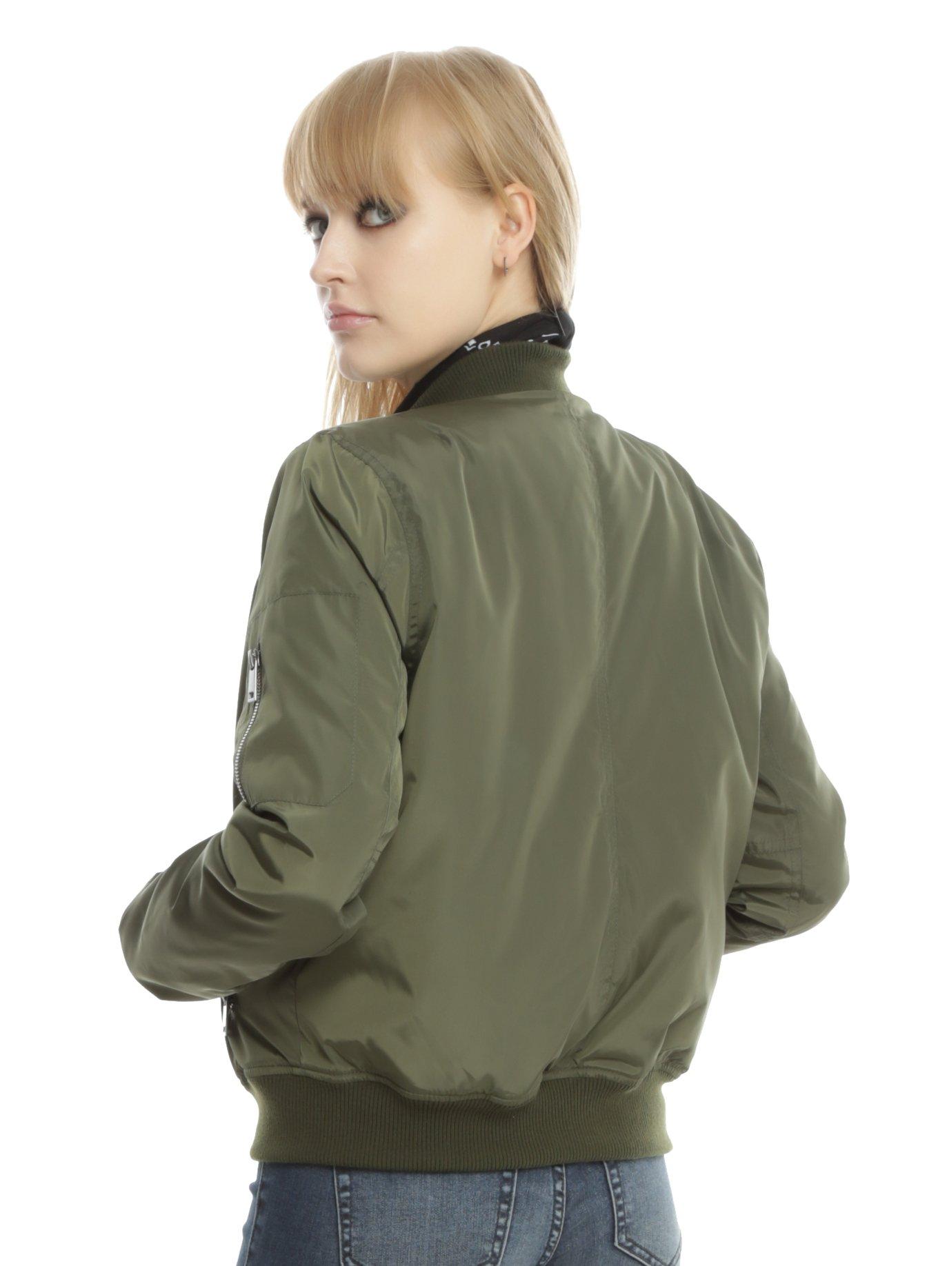 Olive Green Girls Bomber Jacket, , alternate