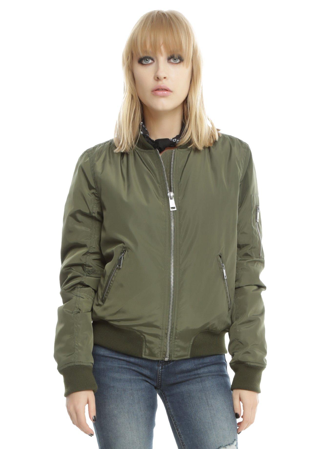 Olive Green Girls Bomber Jacket, , alternate