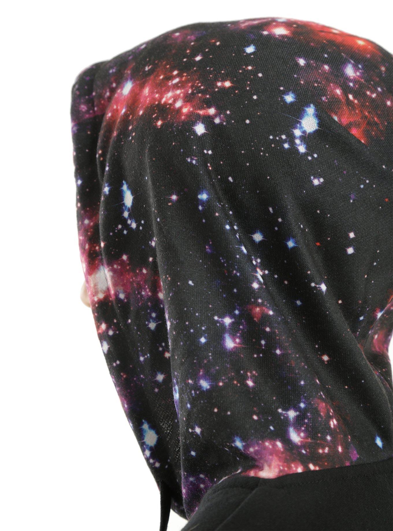 Galaxy Print Sleeves Henley Hoodie, , alternate