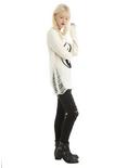Ivory & Black Yin-Yang Shredded Side Seam Girls Sweater, , alternate
