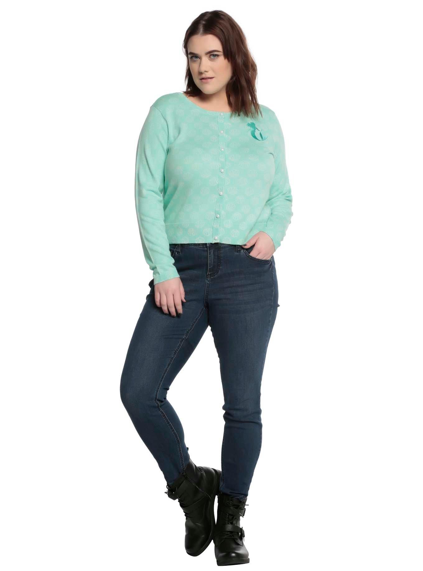 Disney The Little Mermaid Mint Shell Girls Cardigan Plus Size, , alternate