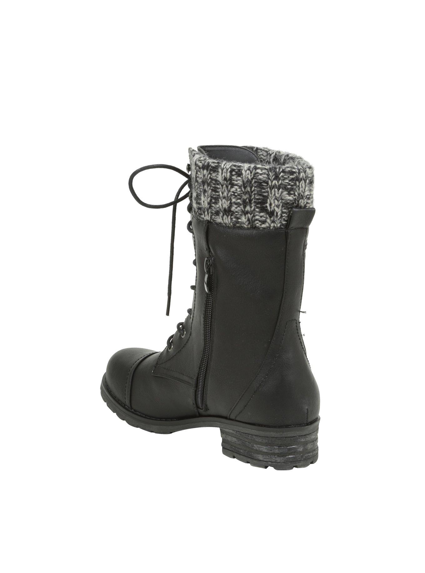 Black Sweater Accent Combat Boots, , alternate