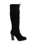 Black Suede Lace-Up Knee High Boots, , alternate