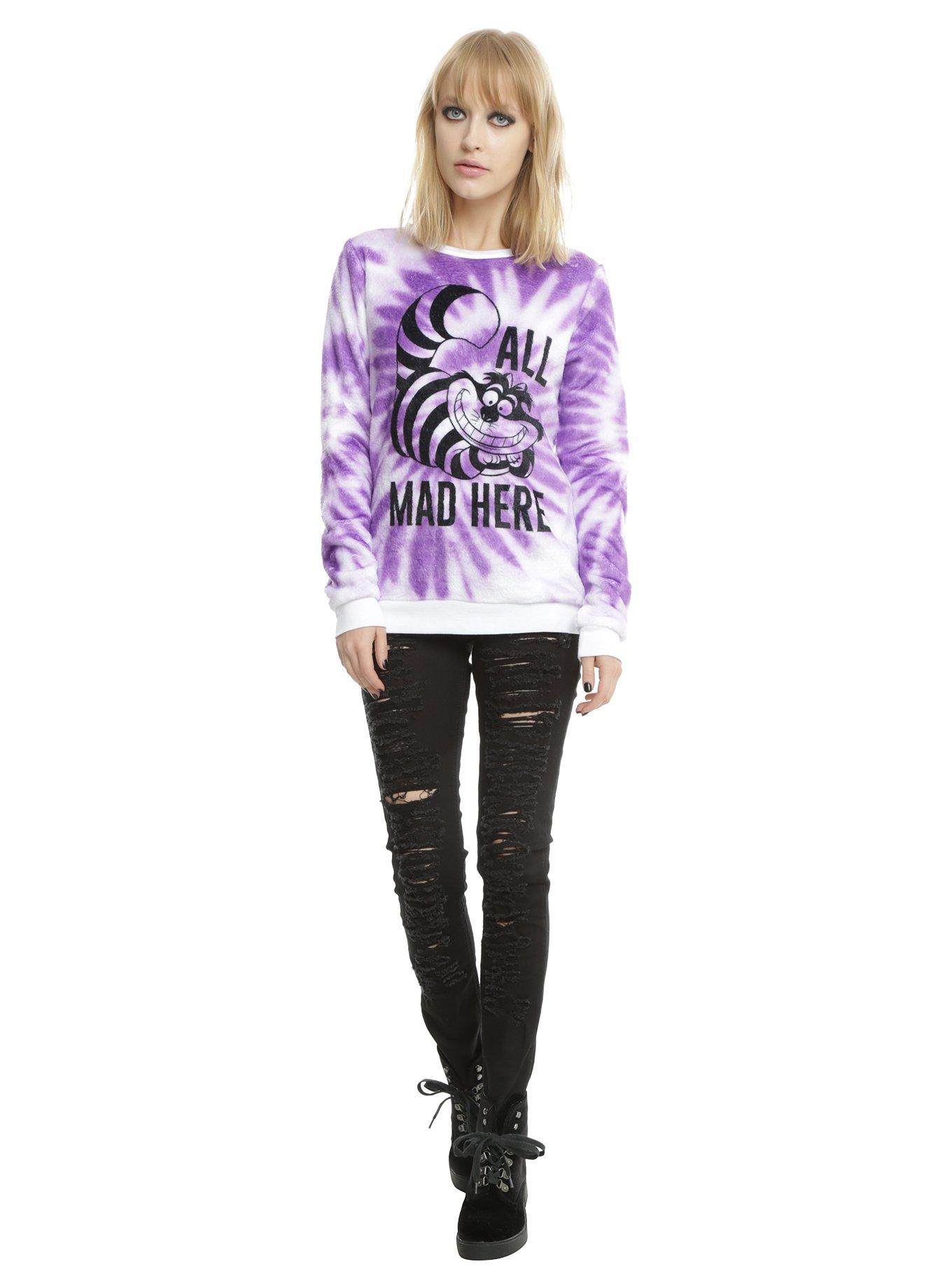 Disney Alice In Wonderland Cheshire Cat All Mad Here Girls Fuzzy Sweater, , alternate - view 3