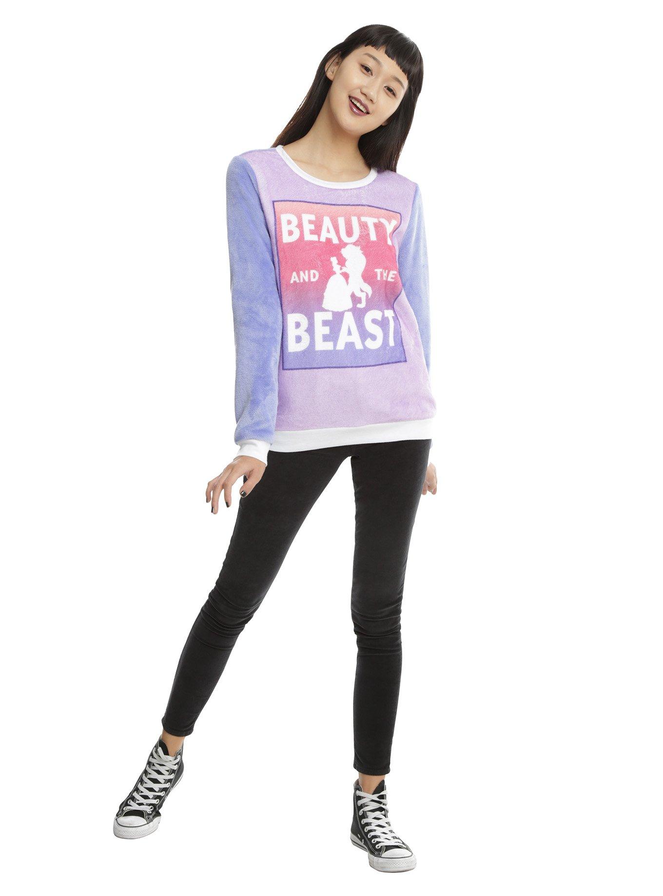 Disney Beauty And The Beast Ombre Girls Fuzzy Sweater, , alternate