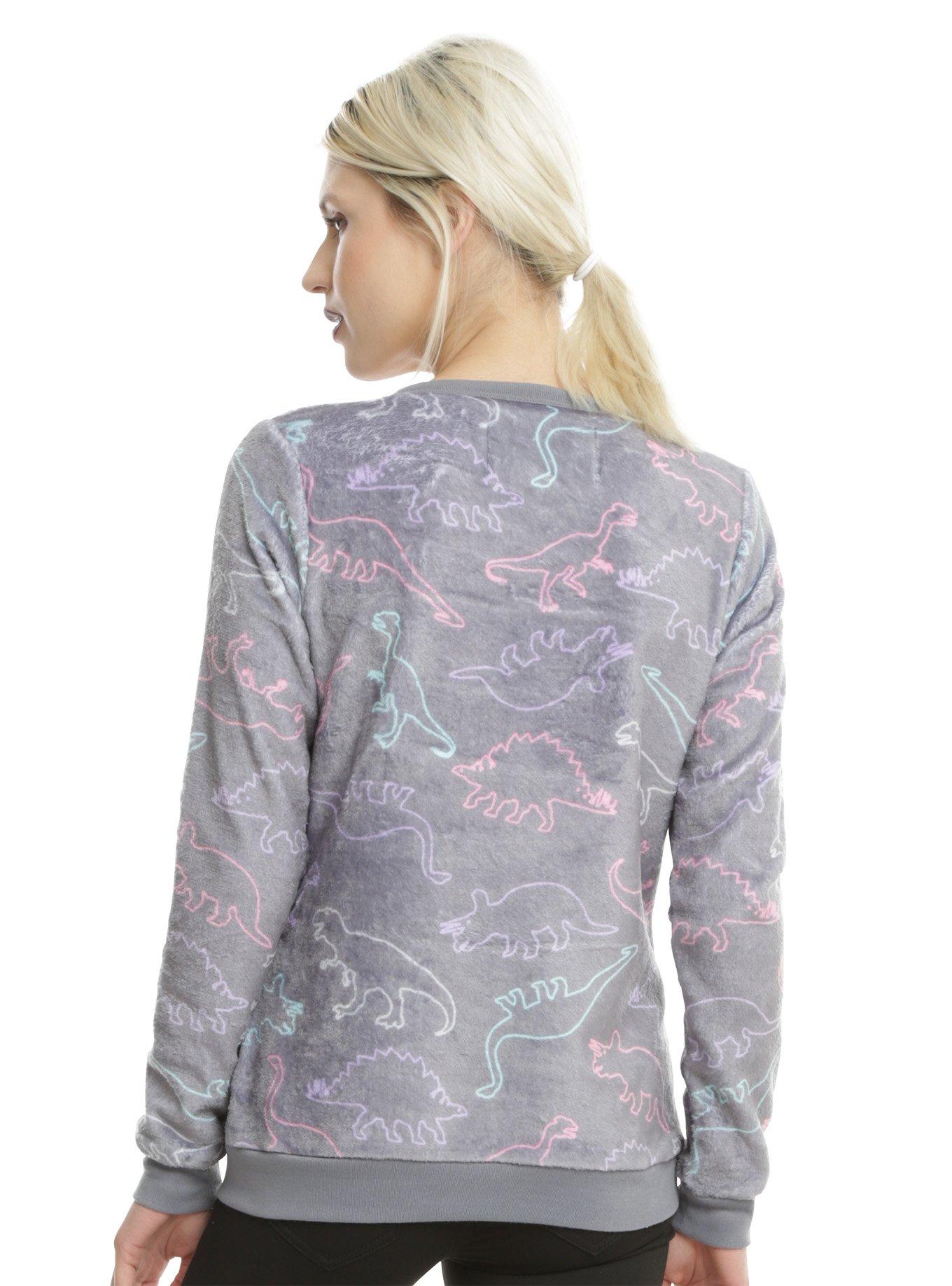 Pastel Dinosaur Girls Fuzzy Sweater, , alternate